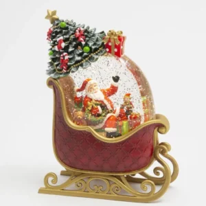 Decoratiune Muzicala - Sania lui Mos Craciun ,cu apa si scilipici miscator, 24 cm