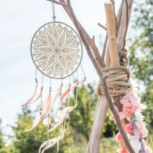 Dreamcatcher din bumbac cu pene roz, 76 cm lungime