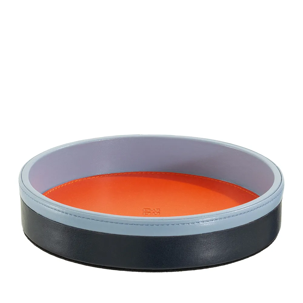 DUDU Tavă rotundă de buzunar pentru intrare din piele, tavă mică cu design multicolor de 16 cm, obiect decorativ pentru casă