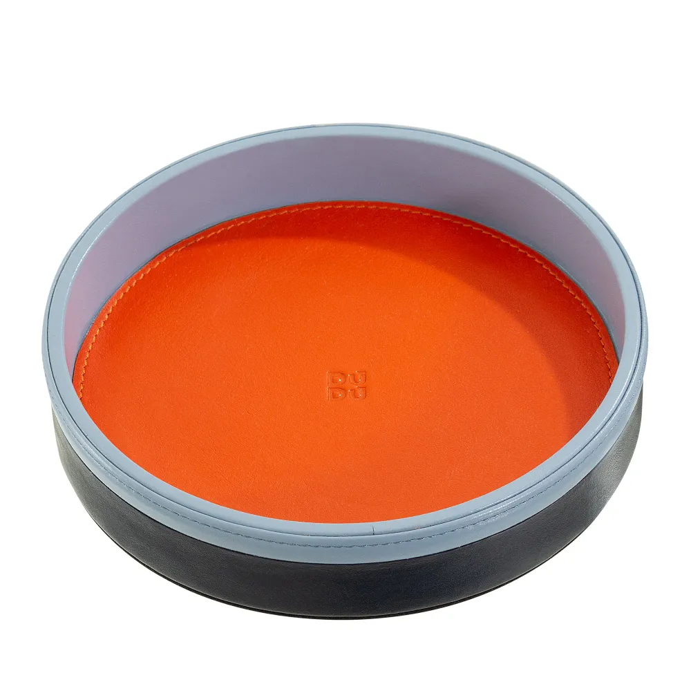 DUDU Tavă rotundă de buzunar pentru intrare din piele, tavă mică cu design multicolor de 16 cm, obiect decorativ pentru casă