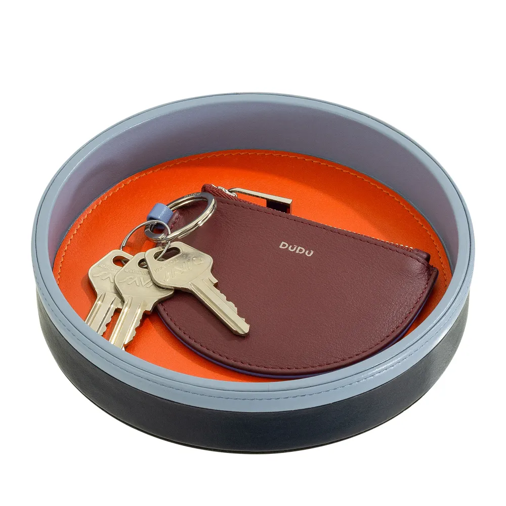 DUDU Tavă rotundă de buzunar pentru intrare din piele, tavă mică cu design multicolor de 16 cm, obiect decorativ pentru casă
