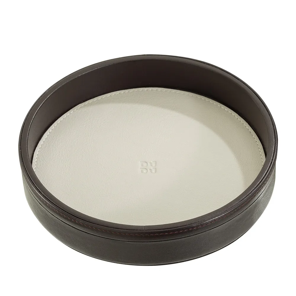 DUDU Tavă rotundă de buzunar pentru intrare din piele, tavă mică cu design multicolor de 16 cm, obiect decorativ pentru casă