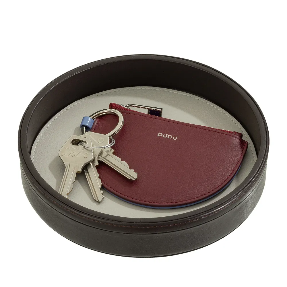 DUDU Tavă rotundă de buzunar pentru intrare din piele, tavă mică cu design multicolor de 16 cm, obiect decorativ pentru casă