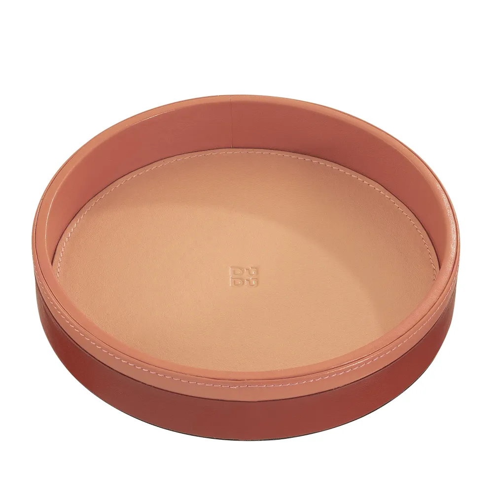 DUDU Tavă rotundă de buzunar pentru intrare din piele, tavă mică cu design multicolor de 16 cm, obiect decorativ pentru casă