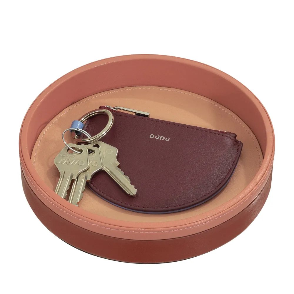DUDU Tavă rotundă de buzunar pentru intrare din piele, tavă mică cu design multicolor de 16 cm, obiect decorativ pentru casă