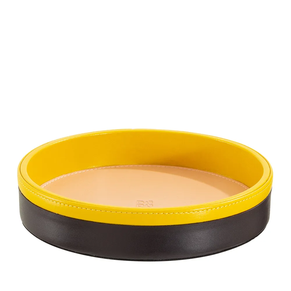 DUDU Tavă rotundă de buzunar pentru intrare din piele, tavă mică cu design multicolor de 16 cm, obiect decorativ pentru casă