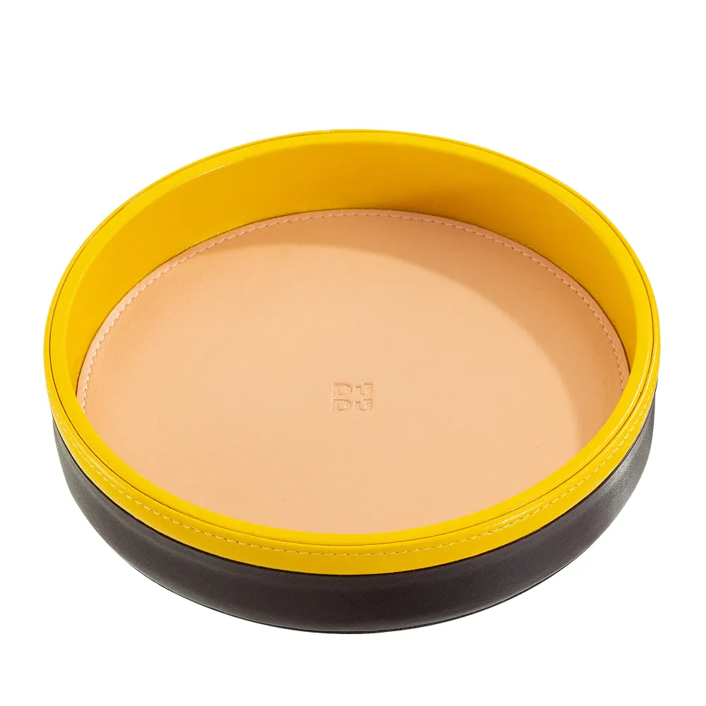 DUDU Tavă rotundă de buzunar pentru intrare din piele, tavă mică cu design multicolor de 16 cm, obiect decorativ pentru casă