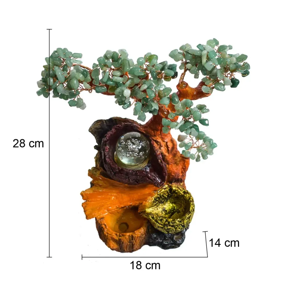 Fantana arteziana, Feng Shui, LED, pompa submersibila, cu Pietre de Aventurin, Naimeed, D3009-Verde, Inaltime 28cm