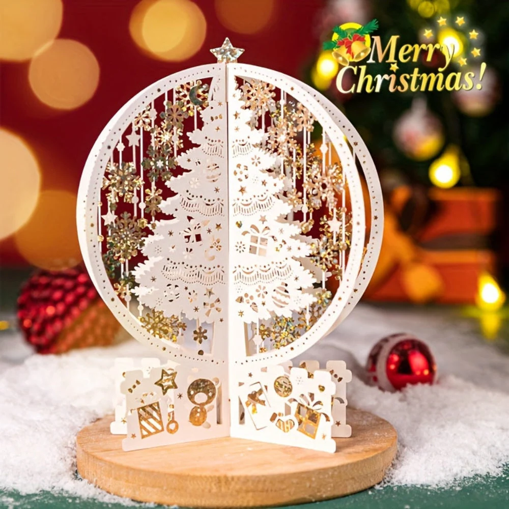 Felicitări de Crăciun 3D Pop-Up Ornament pentru Brad Decupat cu Laser Expunere