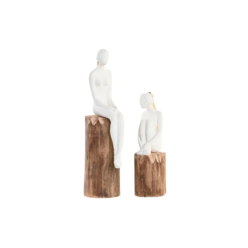 Figură Decorativă DKD Home Decor Femeie Maro Alb (2 Unități)