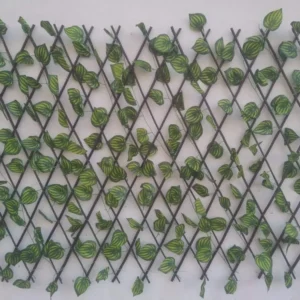 Gard artificial Iedera verde, Extensibil, Panou flexibil din nuiele, cu frunze verzi din material sintetic, 120x30 cm