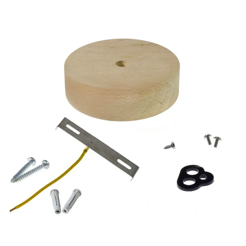 Kit mini rozetă de tavan cilindrică din lemn cu 1 orificiu central - Neutru