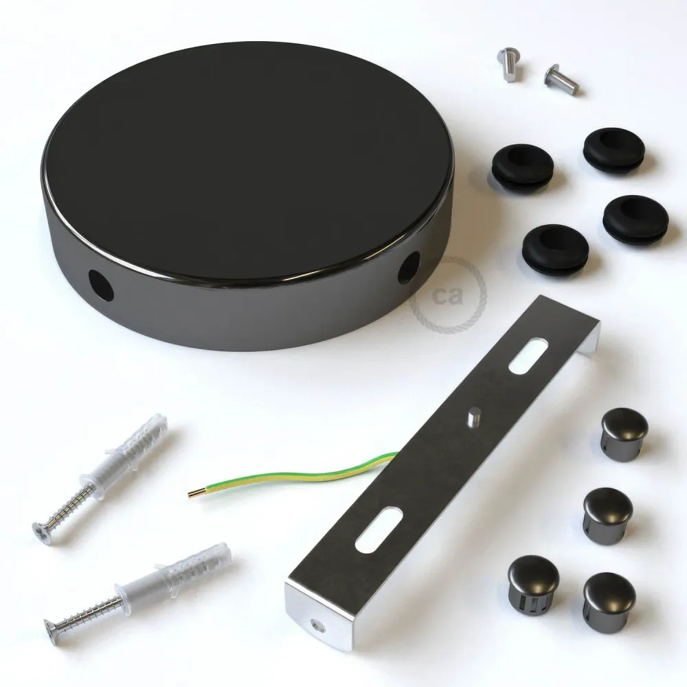 Kit rozeta de tavan cilindrică din metal cu 4 orificii laterale (cutie de derivație) - Negru perlat