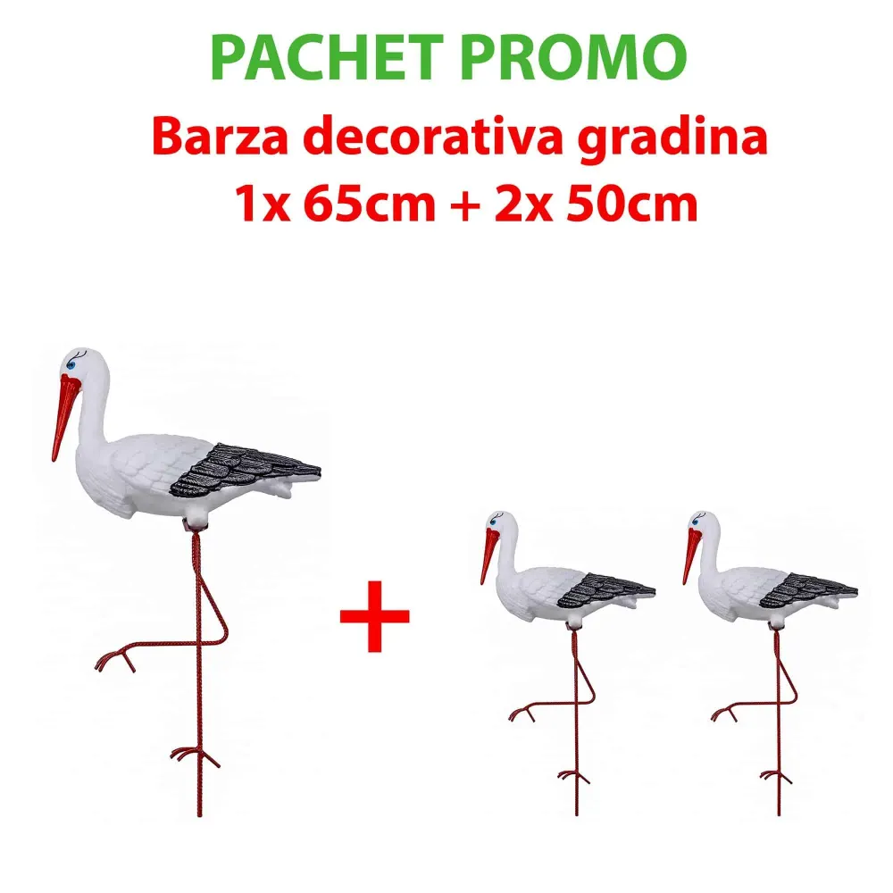 Pachet promo - Barza decorativa pentru gradina 65cm + 2x Barza decorativa pentru gradina 50cm