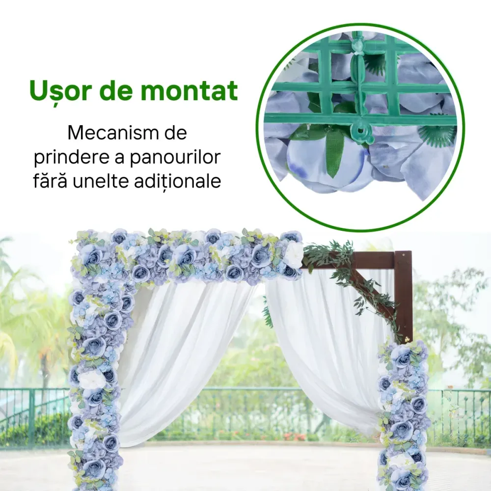 Panou din plante artificiale cu flori, Naimeed D5908, Albastru, 250x100mm