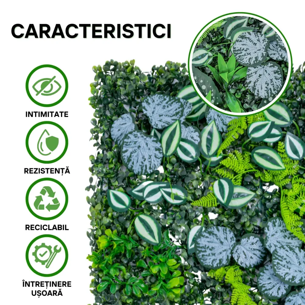 Panou din plante artificiale, cu frunze, Naimeed D5897, Verde Multicolor, 600x400mm