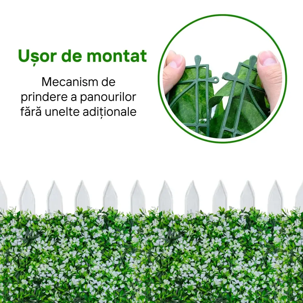 Panou din plante artificiale, cu frunze, Naimeed D5895, Alb-Verde, 600x400mm