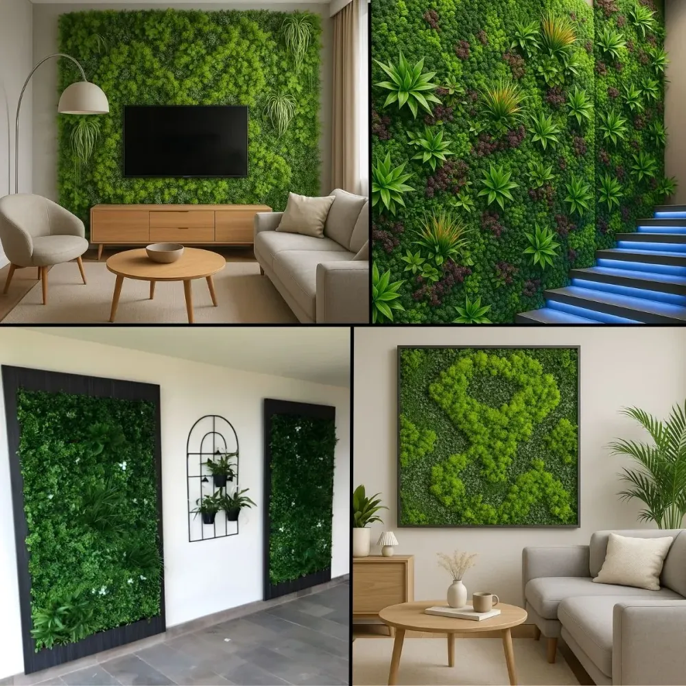 Panou din plante artificiale,cu frunze, Naimeed D7436, Multicolor, 100x100 cm