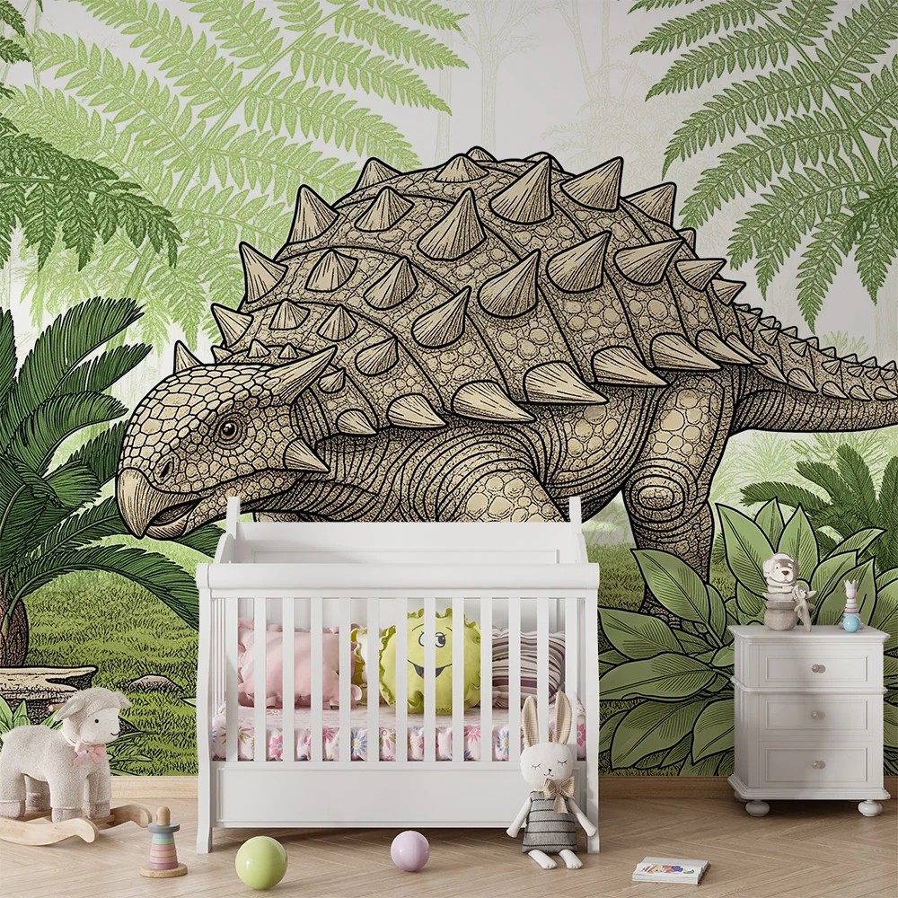 Papel de parede crianç | Anquilossauro dinossauro em uma selva pré-histórica