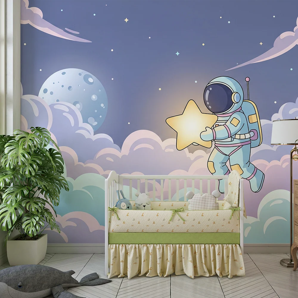 Papel de parede crianç | Astronaut plutind printre nori și stele