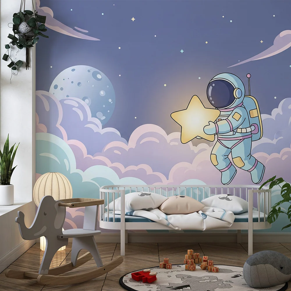 Papel de parede crianç | Astronaut plutind printre nori și stele