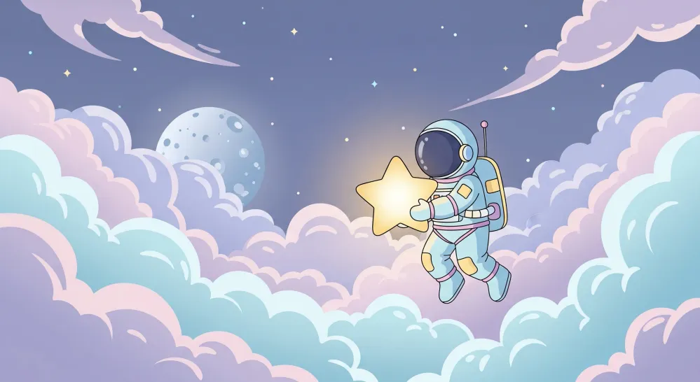 Papel de parede crianç | Astronaut plutind printre nori și stele