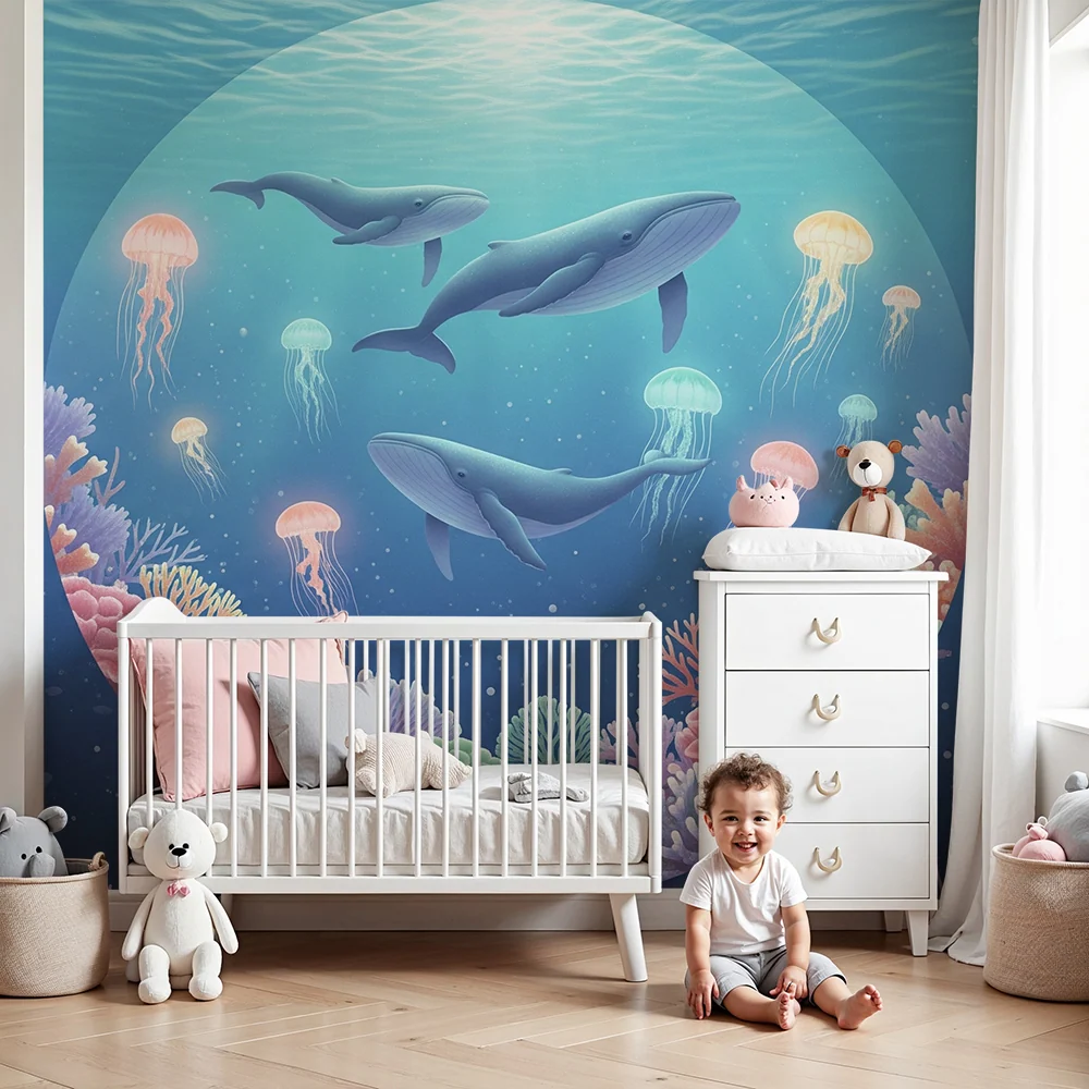 Papel de parede crianç | Balenele mărețe și coralii colorați sub ocean