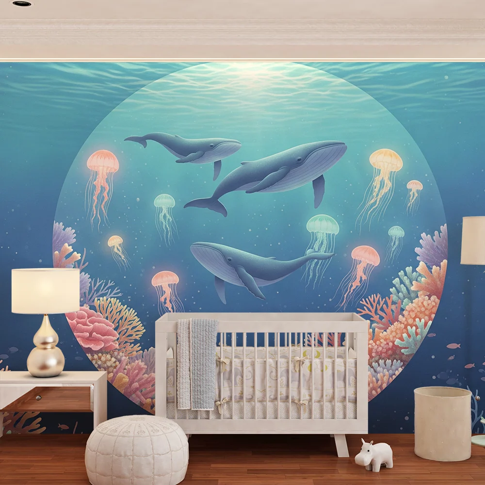 Papel de parede crianç | Balenele mărețe și coralii colorați sub ocean