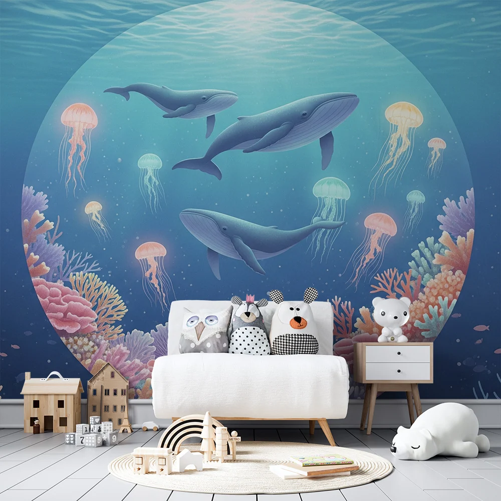 Papel de parede crianç | Balenele mărețe și coralii colorați sub ocean