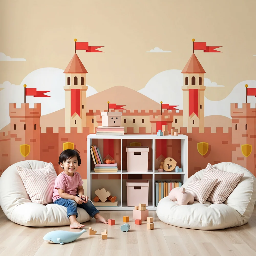 Papel de parede crianç | Castel medieval colorat cu steaguri și scuturi
