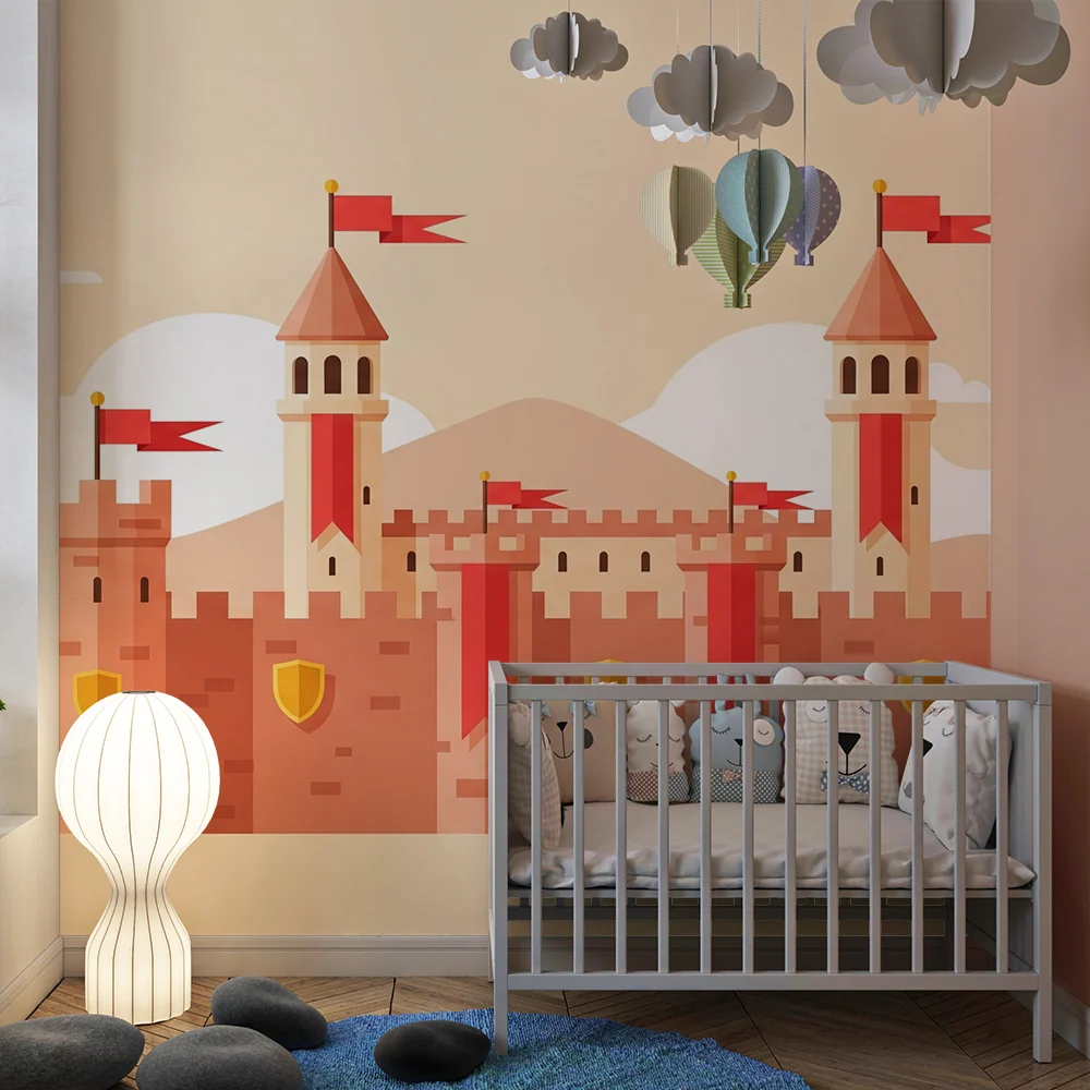 Papel de parede crianç | Castel medieval colorat cu steaguri și scuturi