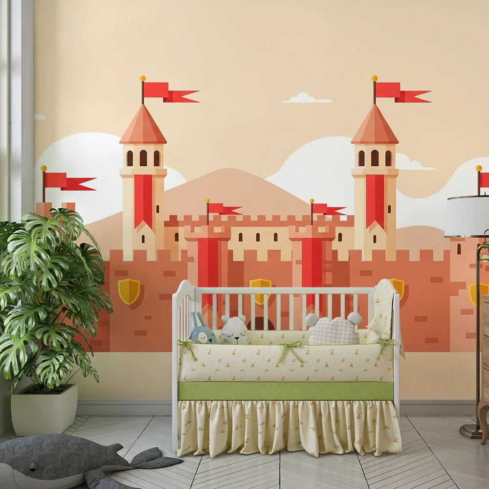 Papel de parede crianç | Castel medieval colorat cu steaguri și scuturi