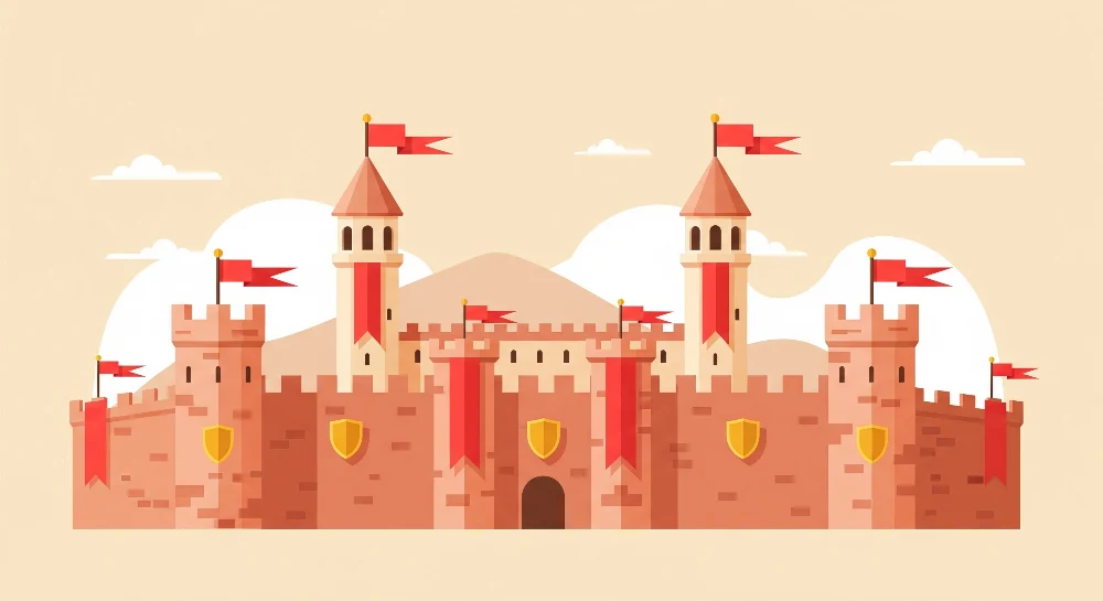 Papel de parede crianç | Castel medieval colorat cu steaguri și scuturi