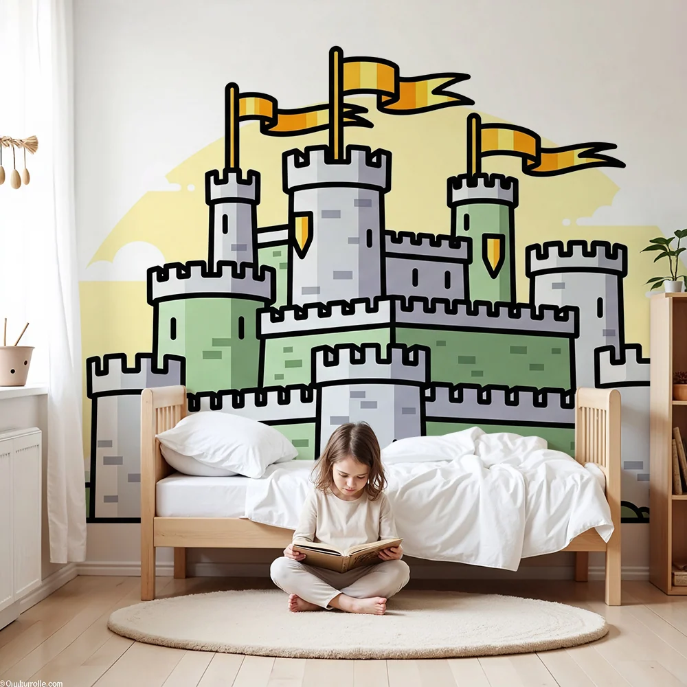 Papel de parede crianç | Castel medieval colorat cu steaguri fluturând