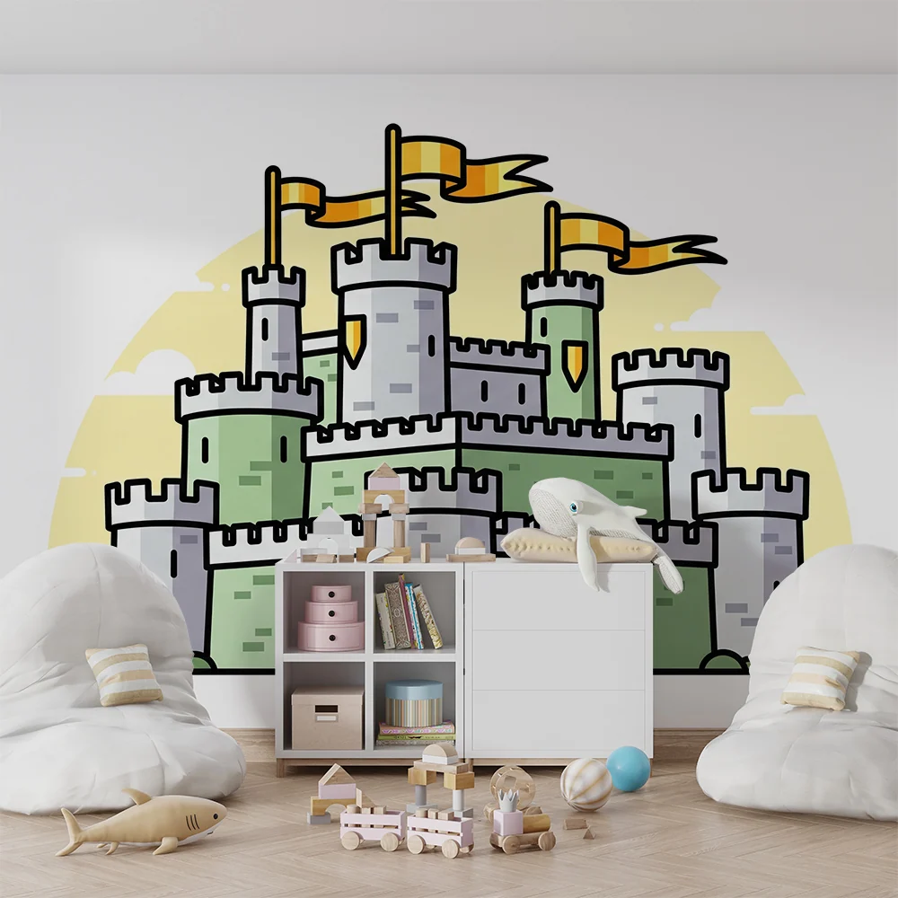 Papel de parede crianç | Castel medieval colorat cu steaguri fluturând