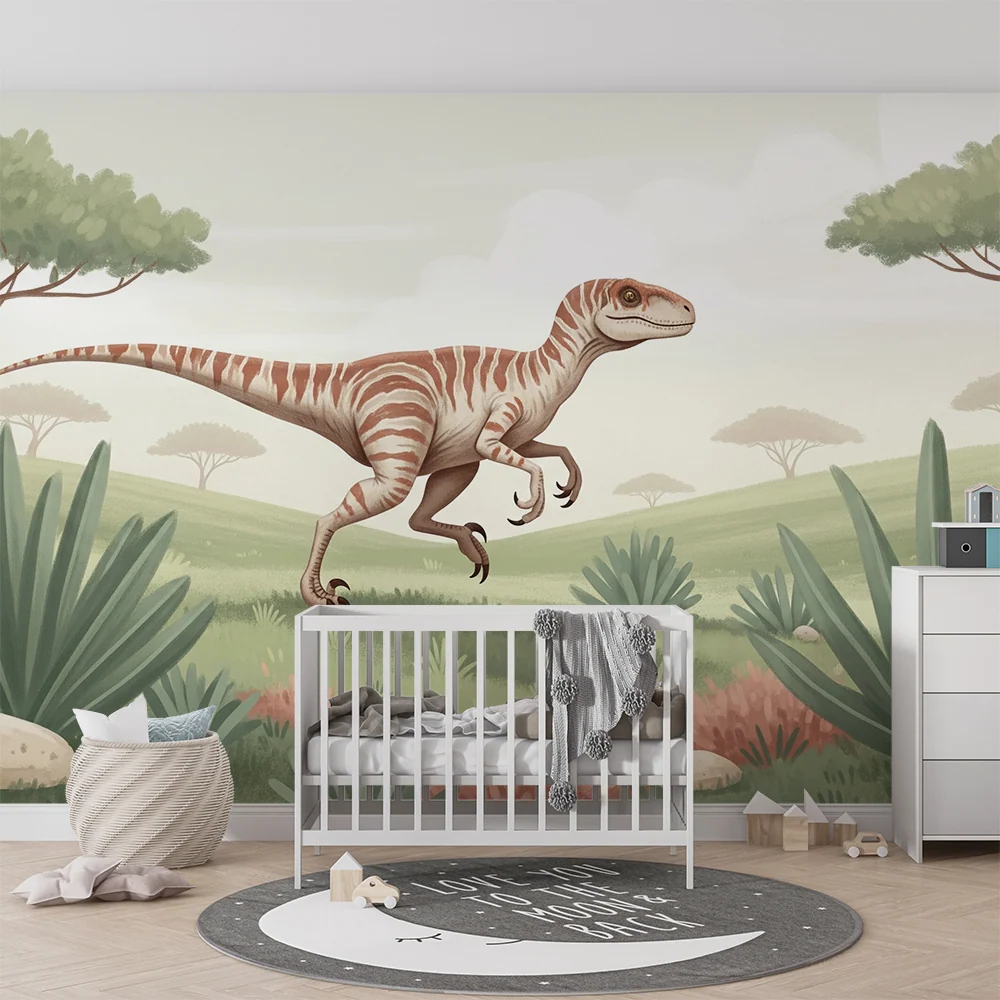 Papel de parede crianç | Dinozaur în cursă peisaj preistoric