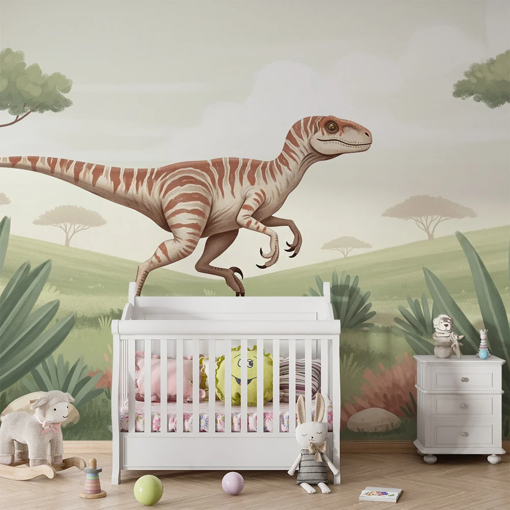 Papel de parede crianç | Dinozaur în cursă peisaj preistoric