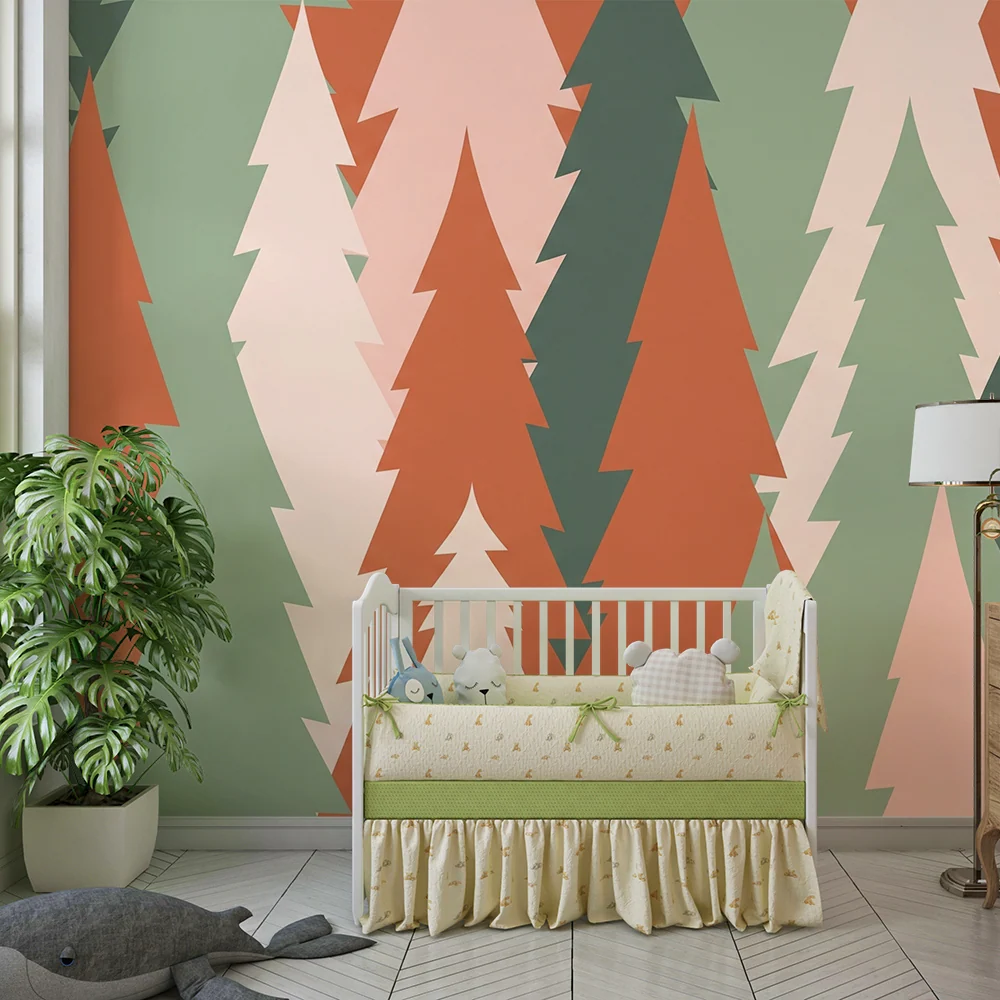 Papel de parede crianç | Floresta estilizada com árvores coloridas