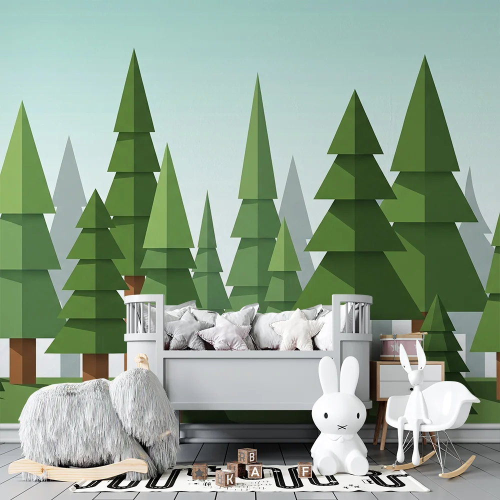 Papel de parede crianç | Floresta geométrica com árvores estilizadas
