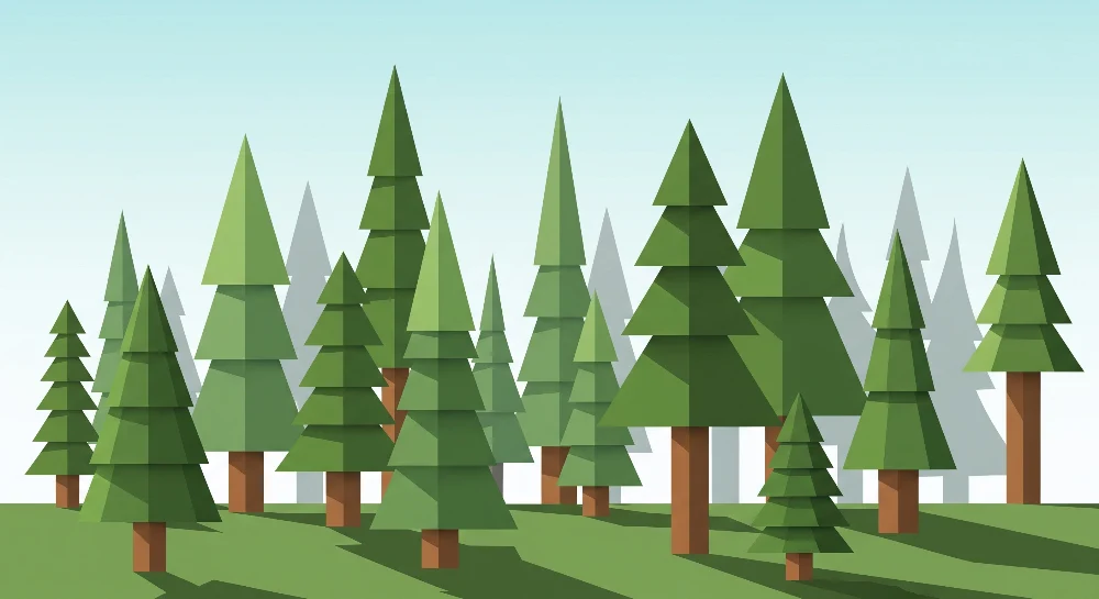 Papel de parede crianç | Floresta geométrica com árvores estilizadas