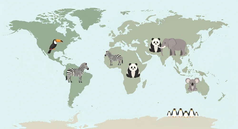 Papel de parede crianç | Harta lumii cu animale colorate și exotice
