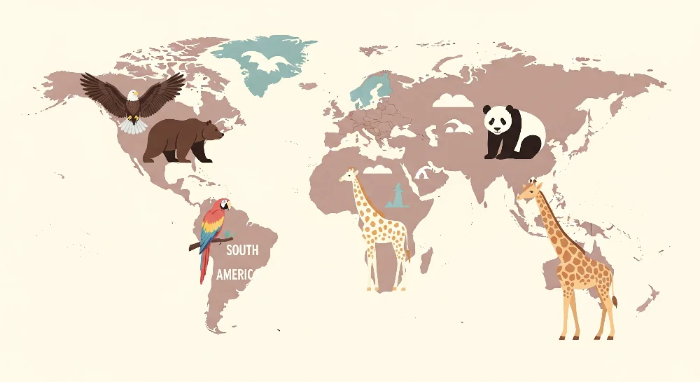 Papel de parede crianç | Harta lumii colorată cu animale terestre