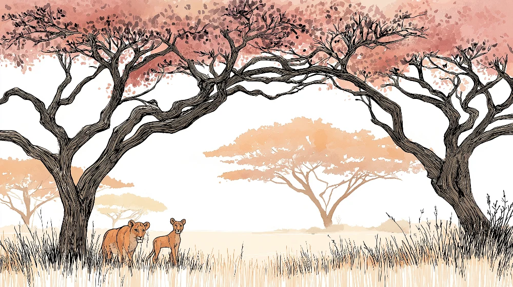 Papel de parede crianç | Leoa e leõezinhos sob as árvores da África