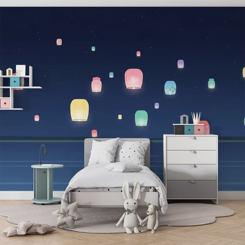 Papel de parede crianç | Luminárias coloridas iluminando um céu noturno tranquilo