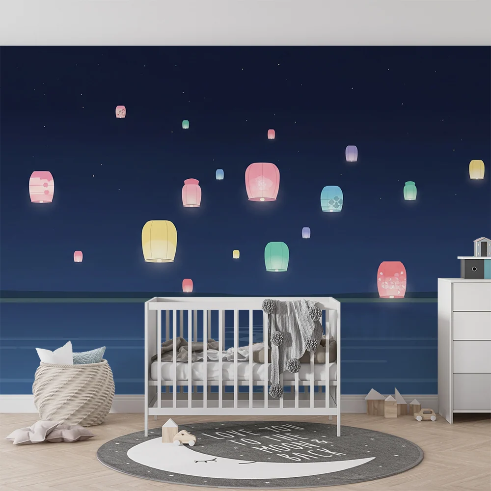 Papel de parede crianç | Luminárias coloridas iluminando um céu noturno tranquilo