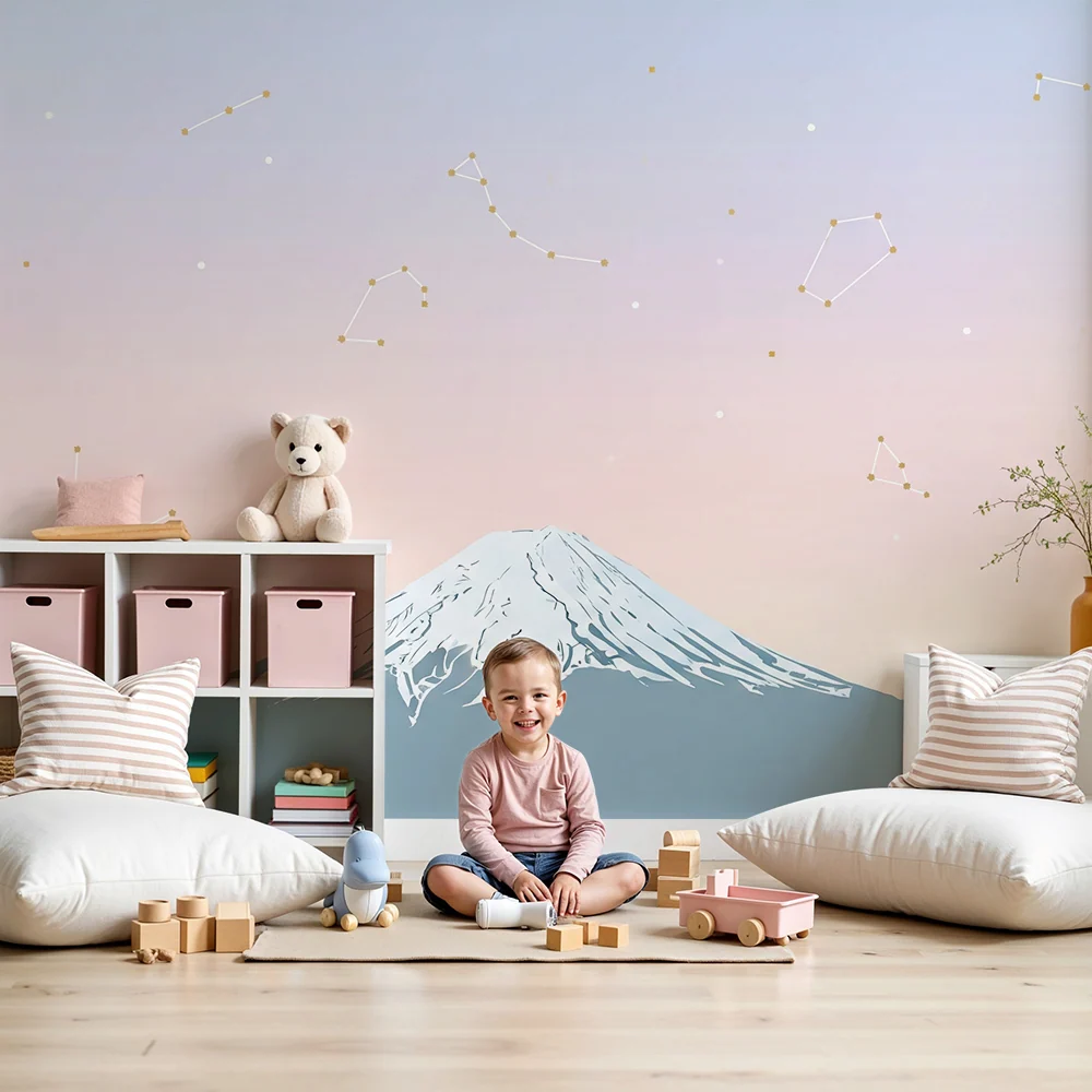 Papel de parede crianç | Mont Fuji sub un cer pastel cu stele