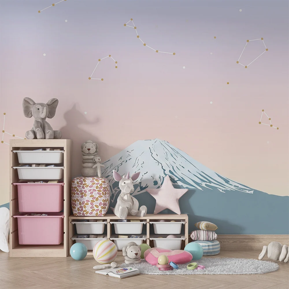 Papel de parede crianç | Mont Fuji sub un cer pastel cu stele