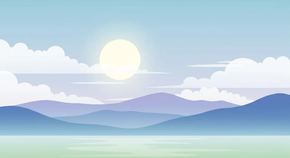 Papel de parede crianç | Paisagem serena com montanhas e céu ensolarado