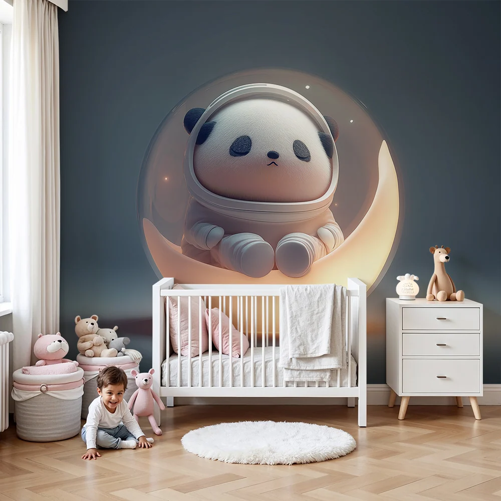 Papel de parede crianç | Panda astronaut într-o bulă luminoasă