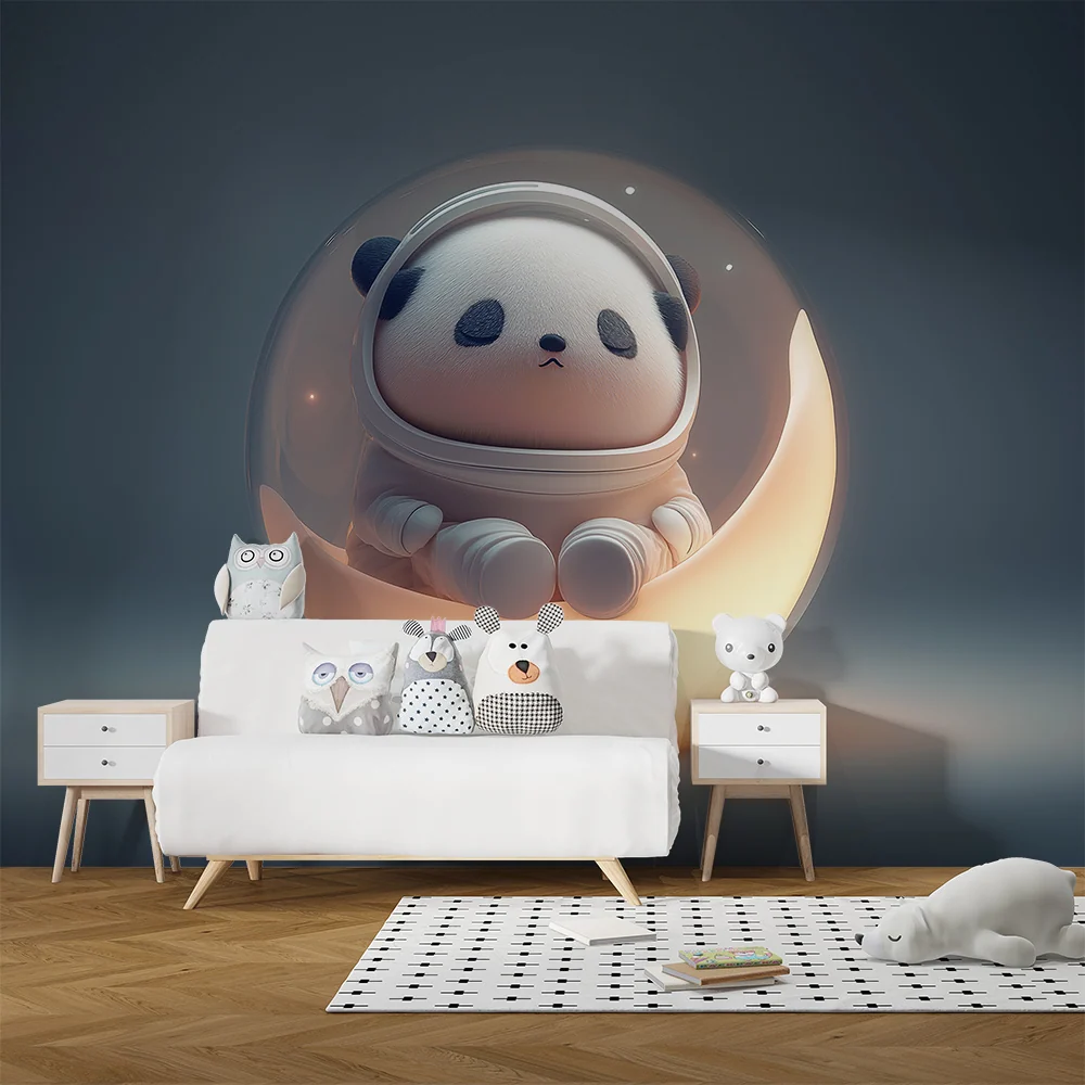 Papel de parede crianç | Panda astronaut într-o bulă luminoasă